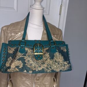 Isabella Fiore Turquoise Leather Embellished Bag Y2K
